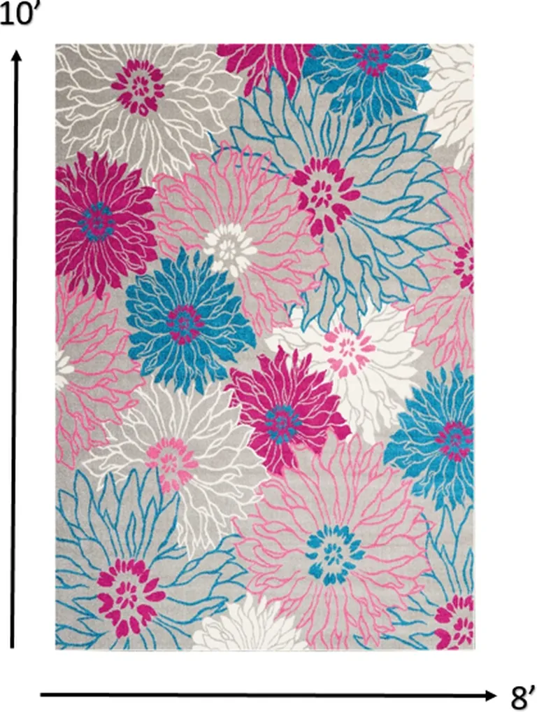 Gray and Pink Tropical Flower Area Rug Photo 3