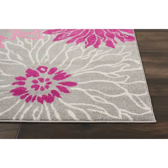 Gray and Pink Tropical Flower Area Rug Photo 6