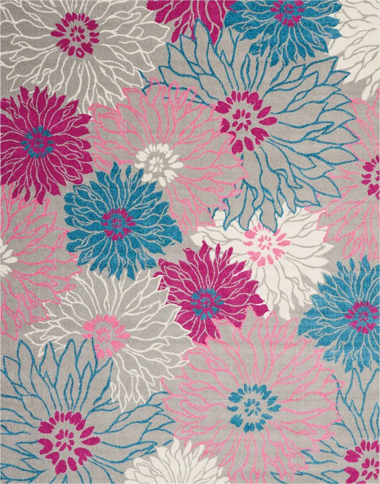 Gray and Pink Tropical Flower Area Rug Photo 1