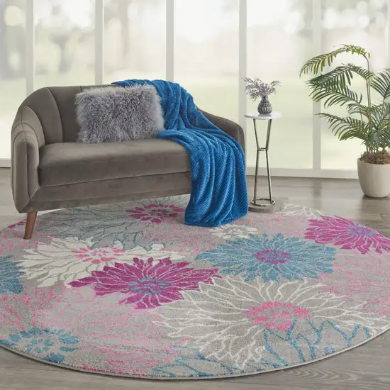 Gray and Pink Tropical Flower Area Rug Photo 7