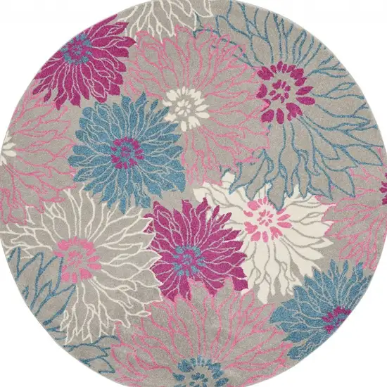 Gray and Pink Tropical Flower Area Rug Photo 9