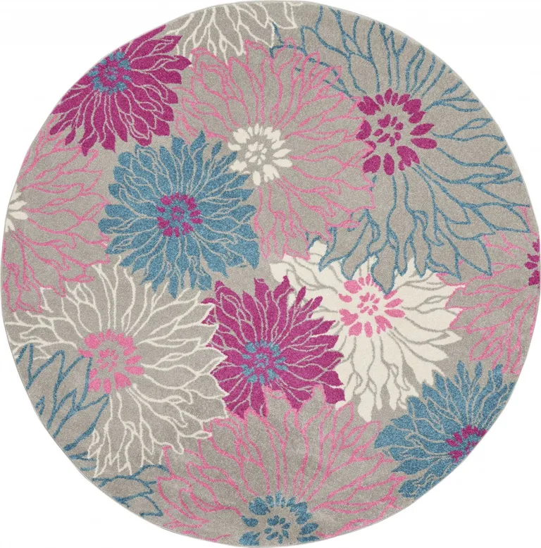 Gray and Pink Tropical Flower Area Rug Photo 1