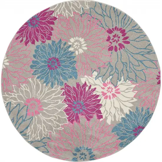 Gray and Pink Tropical Flower Area Rug Photo 1