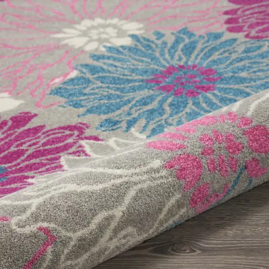 Gray and Pink Tropical Flower Area Rug Photo 3