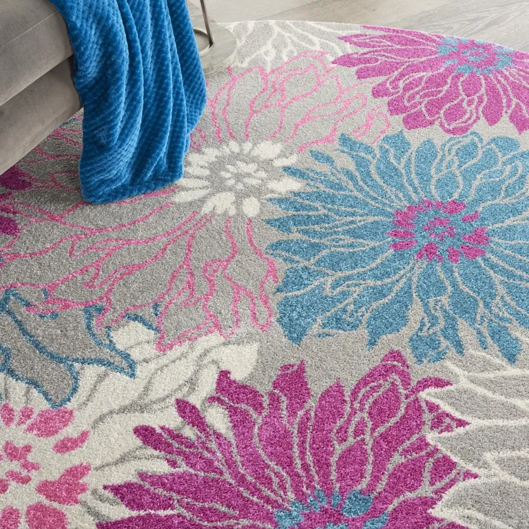 Gray and Pink Tropical Flower Area Rug Photo 4