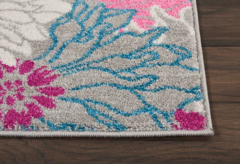 Gray and Pink Tropical Flower Runner Rug Photo 5