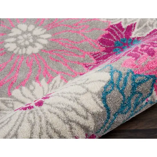 Gray and Pink Tropical Flower Runner Rug Photo 3