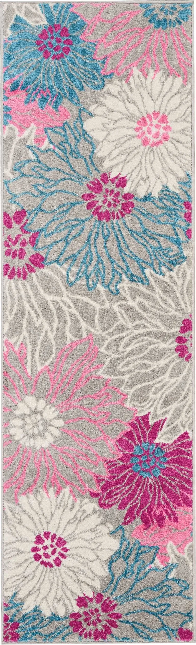 Gray and Pink Tropical Flower Runner Rug Photo 1