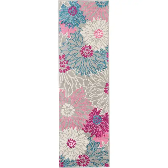 Gray and Pink Tropical Flower Runner Rug Photo 1