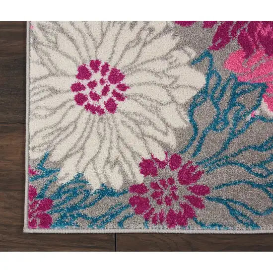 Gray and Pink Tropical Flower Runner Rug Photo 2