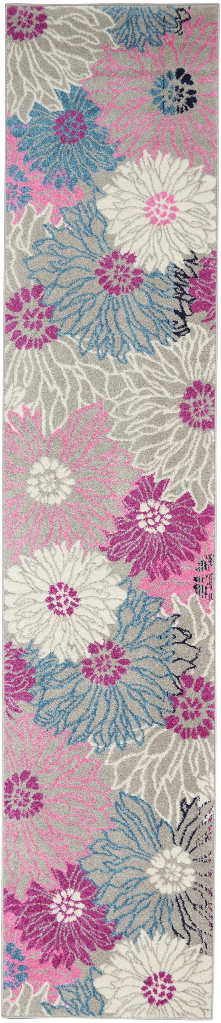 Gray and Pink Tropical Flower Runner Rug Photo 1