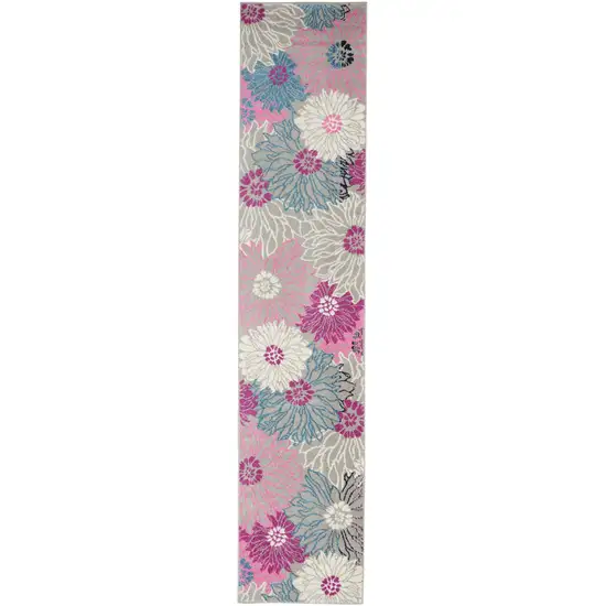 Gray and Pink Tropical Flower Runner Rug Photo 1