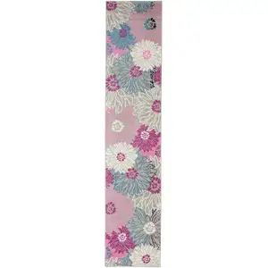 Photo of Gray and Pink Tropical Flower Runner Rug