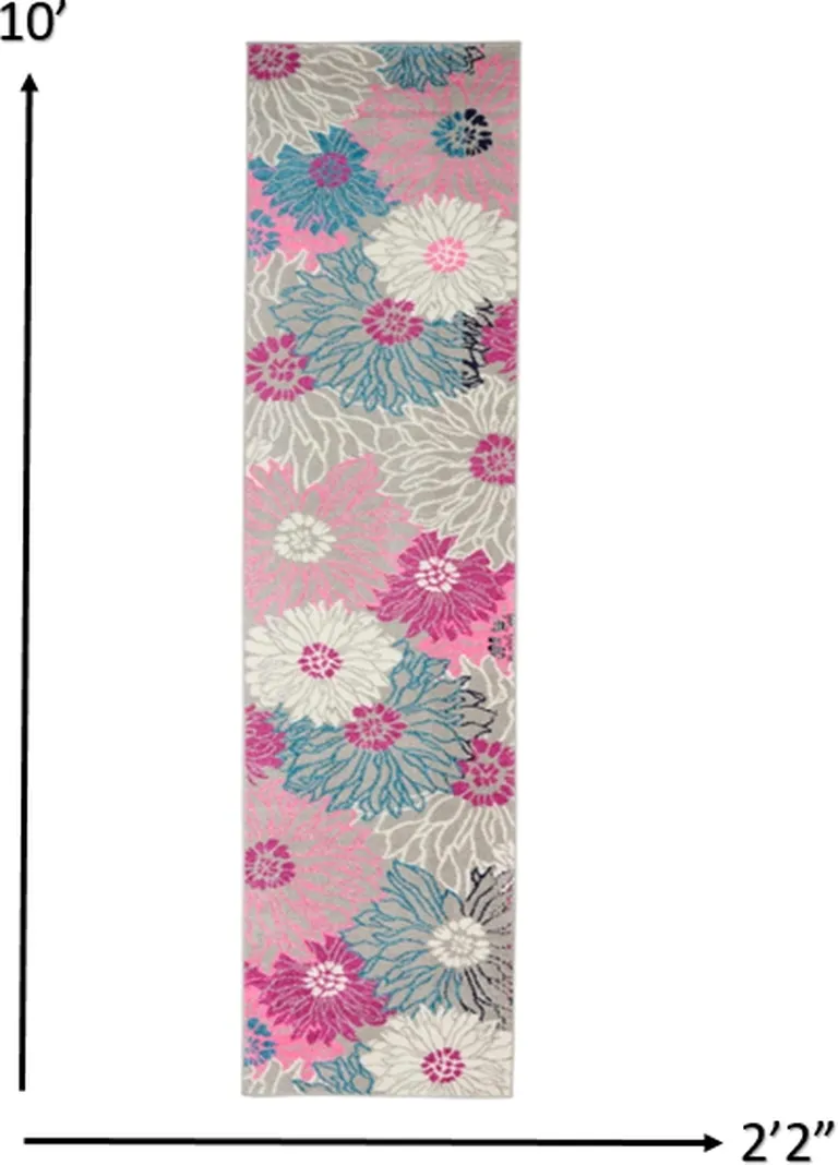 Gray and Pink Tropical Flower Runner Rug Photo 4