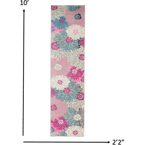 Gray and Pink Tropical Flower Runner Rug Photo 4