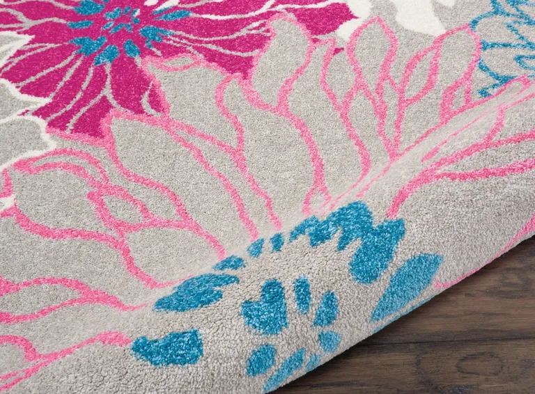 Gray and Pink Tropical Flower Runner Rug Photo 3