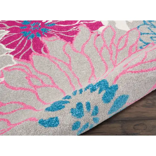 Gray and Pink Tropical Flower Runner Rug Photo 3