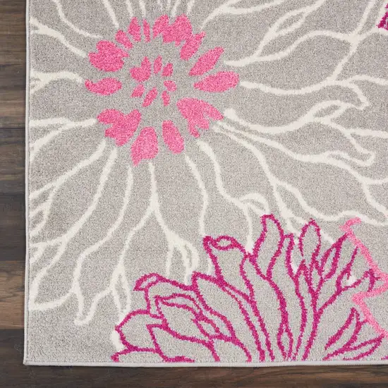 Gray and Pink Tropical Flower Runner Rug Photo 2