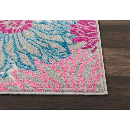 Gray and Pink Tropical Flower Runner Rug Photo 7