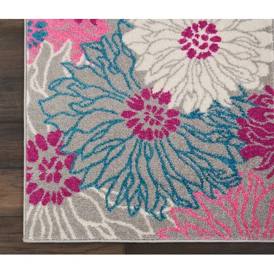 Gray and Pink Tropical Flower Runner Rug Photo 2