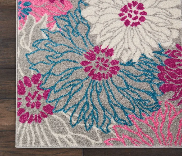 Gray and Pink Tropical Flower Runner Rug Photo 2