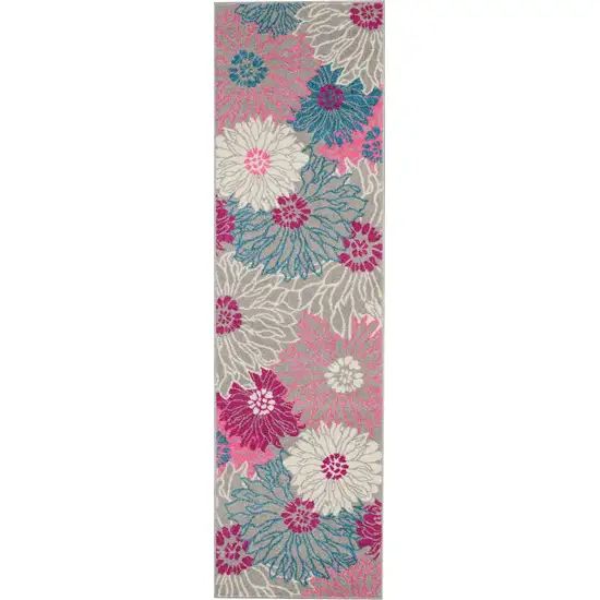 Gray and Pink Tropical Flower Runner Rug Photo 1