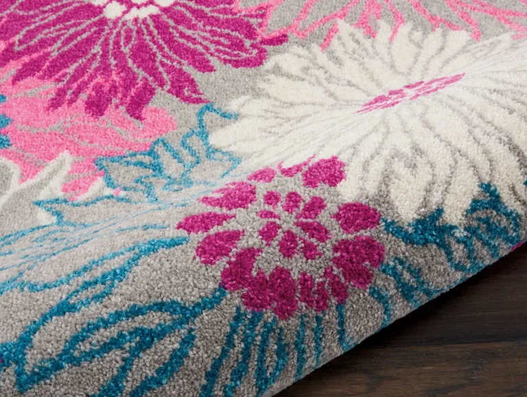 Gray and Pink Tropical Flower Runner Rug Photo 3