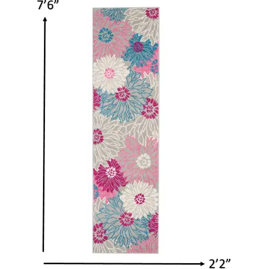 Gray and Pink Tropical Flower Runner Rug Photo 4