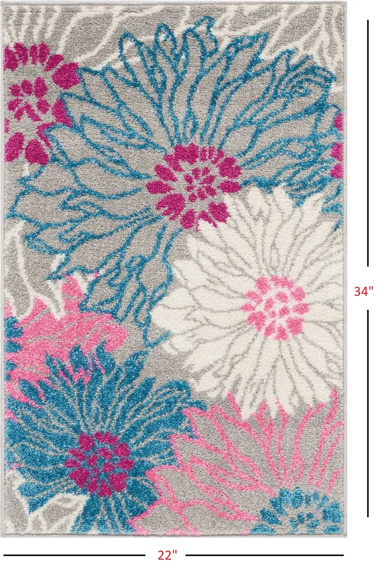 Gray and Pink Tropical Flower Scatter Rug Photo 4