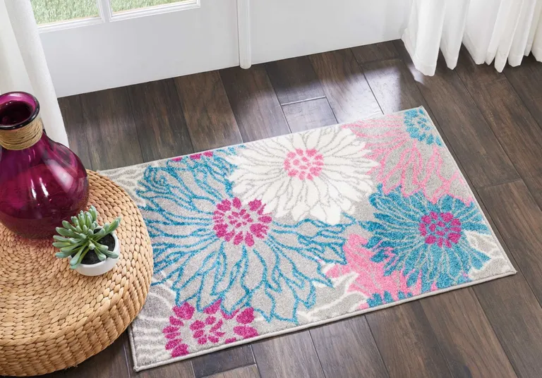 Gray and Pink Tropical Flower Scatter Rug Photo 5