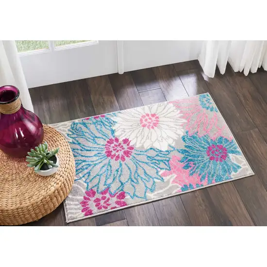 Gray and Pink Tropical Flower Scatter Rug Photo 5