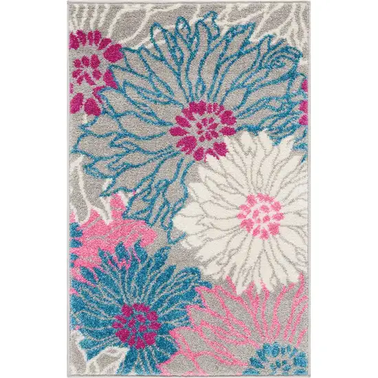 Gray And Pink Floral Area Rug Photo 1