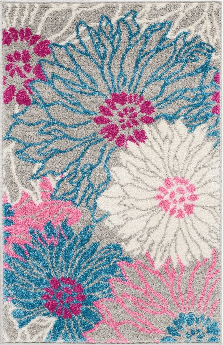 Gray and Pink Tropical Flower Scatter Rug Photo 1