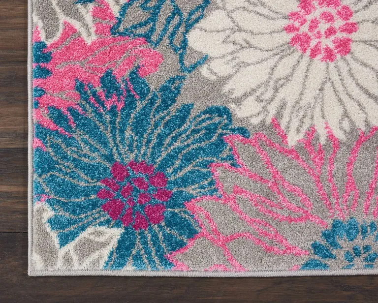 Gray and Pink Tropical Flower Scatter Rug Photo 2