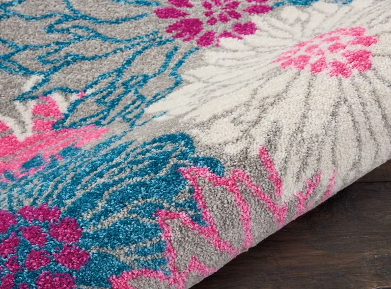 Gray and Pink Tropical Flower Scatter Rug Photo 3