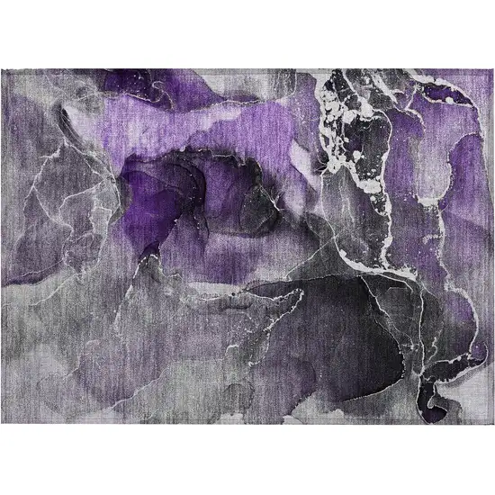 Gray and Purple Abstract Washable Non Skid Indoor Outdoor Area Rug Photo 2