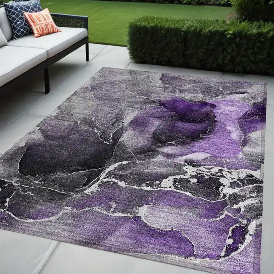 Gray and Purple Abstract Washable Non Skid Indoor Outdoor Area Rug Photo 1