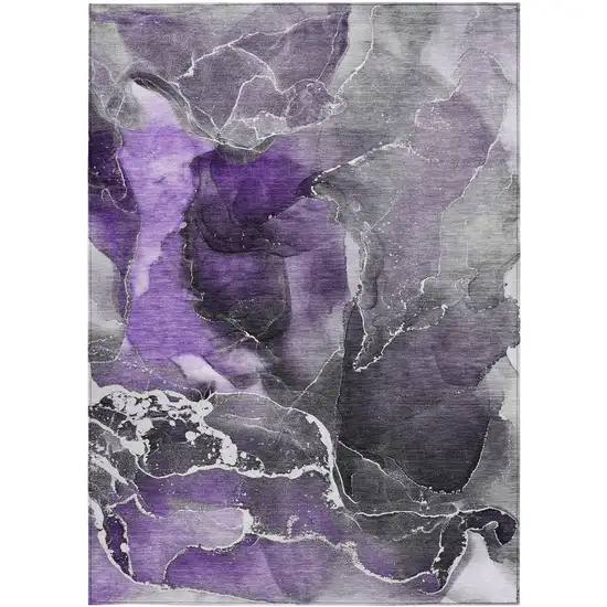 Gray and Purple Abstract Washable Non Skid Indoor Outdoor Area Rug Photo 4