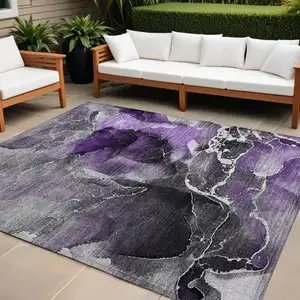 Photo of Gray and Purple Abstract Washable Non Skid Indoor Outdoor Area Rug