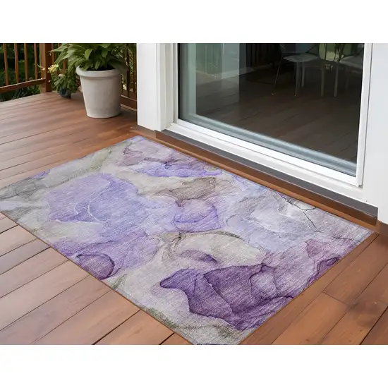 Gray and Purple Abstract Washable Non Skid Indoor Outdoor Area Rug Photo 1