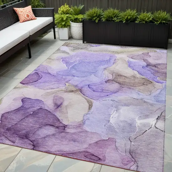 Gray and Purple Abstract Washable Non Skid Indoor Outdoor Area Rug Photo 1