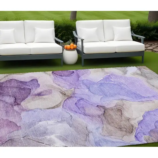 Gray and Purple Abstract Washable Non Skid Indoor Outdoor Area Rug Photo 1