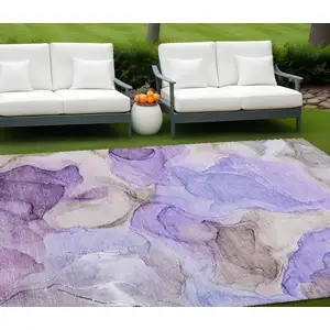 Photo of Gray and Purple Abstract Washable Non Skid Indoor Outdoor Area Rug