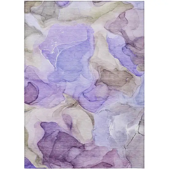 Gray and Purple Abstract Washable Non Skid Indoor Outdoor Area Rug Photo 2