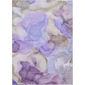 Photo of Gray and Purple Abstract Washable Non Skid Indoor Outdoor Area Rug