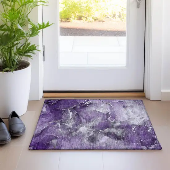 Gray and Purple Abstract Washable Non Skid Indoor Outdoor Area Rug Photo 9