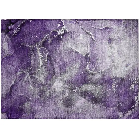 Gray and Purple Abstract Washable Non Skid Indoor Outdoor Area Rug Photo 2