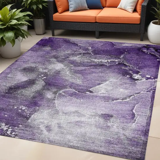 Gray and Purple Abstract Washable Non Skid Indoor Outdoor Area Rug Photo 1