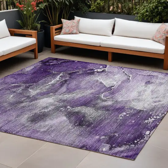 Gray and Purple Abstract Washable Non Skid Indoor Outdoor Area Rug Photo 1