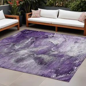 Photo of Gray and Purple Abstract Washable Non Skid Indoor Outdoor Area Rug